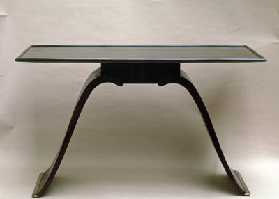 Macassin-Ebenholztisch mit messinggebundenen Füßen, von Emile Jacques Ruhlmann, ca. 1930-32 von Jacques Emile Ruhlmann